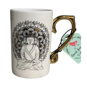 Buddha Mandala Mug with Gold Handle